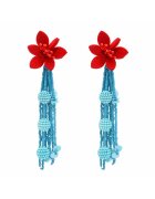 Pursehuit Cercei bleu - lungi - cu flori rosii - Rosalie C5 -