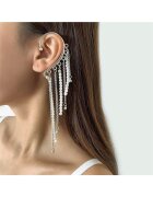 Pursehuit Cercel ear cuff - argintiu - cu franjuri si perle - Harda C4 -
