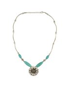 Pursehuit Colier argintiu - cu floare si pietre turquoise - Lara C27 -