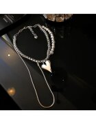 Pursehuit Colier argintiu - cu perle si inima - Amma C18 -