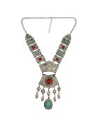 Pursehuit Colier argintiu - cu pietre rosii si turquoise - Saron C12 -