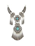 Pursehuit Colier argintiu - cu pietre turquoise - Sarika C12 -