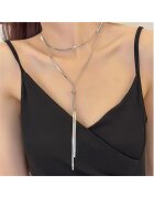 Pursehuit Colier argintiu - din otel inoxidabil 316L - lung - placat cu aur 18K PVD - Aminda C1