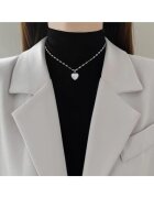 Pursehuit Colier argintiu - din otel inoxidabil - cu pandantiv inimioara si pietre - suflat cu aur 18k - Beth C12