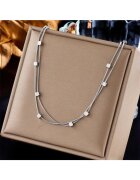 Pursehuit Colier argintiu - din otel inoxidabil - in 2 straturi - cu piese cub - suflat cu aur 18k - Byrge C11