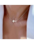 Pursehuit Colier argintiu - din otel inoxidabil - suflat cu aur 18k - cu pandantiv cruciulita orizontala - Irene C5