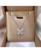 Pursehuit Colier argintiu - din otel inoxidabil - suflat cu aur 18k - cu trifoi si pietre din zirconiu - Hilda C3