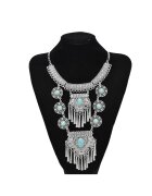 Pursehuit Colier argintiu - lung - stil boho - cu pietre turquoise - Liam C28 -