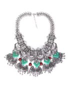 Pursehuit Colier argintiu - masiv - cu pietre turquoise si rosii - Hilve C1 -