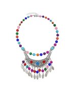Pursehuit Colier argintiu - stil boho - cu margelute colorate - Leocadia C28 -