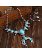 Pursehuit Colier argintiu - stil boho - cu pietre turquoise - Rozalina C6 -