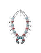 Pursehuit Colier argintiu - stil boho - cu pietre turquoise si rosii - Roxanna C6 -