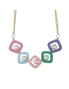 Pursehuit Colier auriu - cu piese geometrice multicolore si bile - Rachel C1