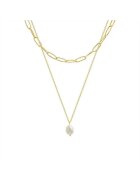 Pursehuit Colier auriu - din otel inoxidabil 316L - in 2 straturi - cu perluta - placat cu aur 18K PVD - Amadea C1