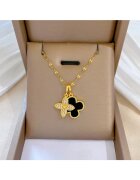 Pursehuit Colier auriu - din otel inoxidabil 316L - placat cu aur 18K PVD - cu 2 piese de trifoi si pietre din zirconiu - Idda C3