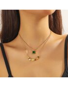 Pursehuit Colier auriu - din otel inoxidabil 316L - placat cu aur 18K PVD - in 2 straturi - cu piatra verde - Eimar C2