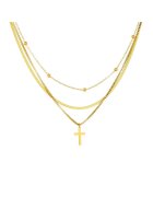 Pursehuit Colier auriu - din otel inoxidabil 316L - placat cu aur 18K PVD - in 3 straturi - cu cruciulita - Elfa C2