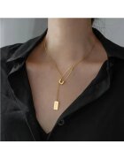 Pursehuit Colier auriu - din otel inoxidabil - cu ac de siguranta si tag Love - suflat cu aur 18k - Ami C1