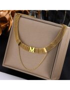 Pursehuit Colier auriu - din otel inoxidabil - cu litera M - suflat cu aur 18k - Taki C2