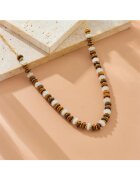 Pursehuit Colier auriu - din otel inoxidabil - cu margelute maro - suflat cu aur 18k - Brigita C9