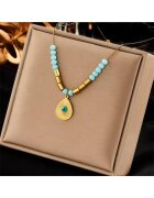 Pursehuit Colier auriu - din otel inoxidabil - cu margelute turquoise - suflat cu aur 18k - Berna C11