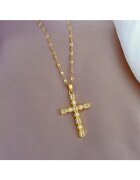 Pursehuit Colier auriu - din otel inoxidabil - cu pandantiv cruciulita si pietre - suflat cu aur 18k - Bernice C11