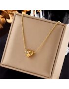 Pursehuit Colier auriu - din otel inoxidabil - cu pandantiv inima - cu pietre - suflat cu aur 18k - Tonna C1