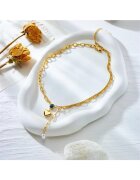 Pursehuit Colier auriu - din otel inoxidabil - cu pandantiv inimioara si perluta - suflat cu aur 18k - Bessie C11