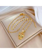Pursehuit Colier auriu - din otel inoxidabil - cu pandantiv leopard si pietre - suflat cu aur 18k - Berta C12