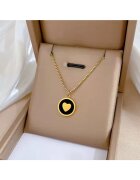 Pursehuit Colier auriu - din otel inoxidabil - cu pandantiv rotund si inimioara - suflat cu aur 18k - Berny C11