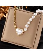 Pursehuit Colier auriu - din otel inoxidabil - cu perle si pandantiv inima - suflat cu aur 18k - Throtti C1