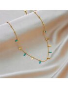 Pursehuit Colier auriu - din otel inoxidabil - cu piese turquoise - suflat cu aur 18k - Berite C9