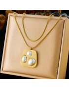 Pursehuit Colier auriu - din otel inoxidabil - forma contemporana - cu perle - suflat cu aur 18k - Bettina C9 OUT