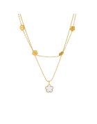 Pursehuit Colier auriu - din otel inoxidabil - in 2 straturi - cu pandantiv floricica - suflat cu aur 18k - Bethany C9