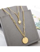 Pursehuit Colier auriu - din otel inoxidabil - in 2 straturi - cu pandantiv si steluta - suflat cu aur 18k - Alvida C1