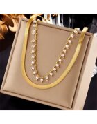 Pursehuit Colier auriu - din otel inoxidabil - in 2 straturi - cu perlute - suflat cu aur 18k - Tova C1
