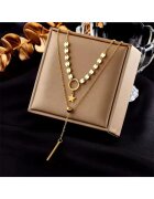 Pursehuit Colier auriu - din otel inoxidabil - in 2 straturi - cu steluta si banuti - suflat cu aur 18k - Thure C2