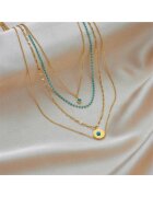 Pursehuit Colier auriu - din otel inoxidabil - in 4 straturi - cu margelute turquoise - suflat cu aur 18k - Bergot C12