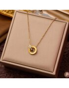 Pursehuit Colier auriu din otel inoxidabil placat cu aur 18K PVD - cu cerculete imbinate si zirconiu - Inka C4