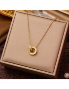 Pursehuit Colier auriu - din otel inoxidabil - suflat cu aur 18k - cu cerculete imbinate si pietre din zirconiu - Inka C4