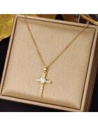 Pursehuit Colier auriu - din otel inoxidabil - suflat cu aur 18k - cu cruciulita si pietre din zirconiu - Indira C4