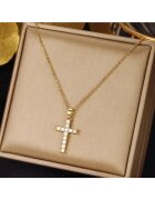 Pursehuit Colier auriu - din otel inoxidabil - suflat cu aur 18k - cu cruciulita si pietre din zirconiu - Ineke C7