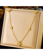 Pursehuit Colier auriu - din otel inoxidabil - suflat cu aur 18k - cu floricele si pietre din zirconiu - Denny C12