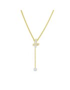 Pursehuit Colier auriu - din otel inoxidabil - suflat cu aur 18k - cu fluturas si perla - Diona C12