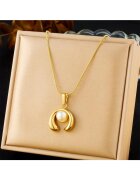 Pursehuit Colier auriu - din otel inoxidabil - suflat cu aur 18k - cu perla - Elia C2