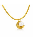 Pursehuit Colier auriu - din otel inoxidabil - suflat cu aur 18k - cu semiluna si perla - Eimy C2