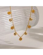 Pursehuit Colier auriu - din otel inoxidabil - suflat cu aur 18k - cu trifoi si pietre din zirconiu - Heika C3