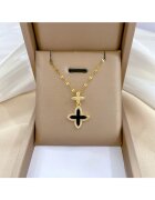 Pursehuit Colier auriu - din otel inoxidabil - suflat cu aur 18k - cu trifoi si pietre din zirconiu - Hilary C3