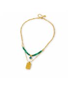 Pursehuit Colier auriu - din otel inoxidabil - suflat cu aur 18k - in 2 straturi - cu margelute verzi - Eleanora C2