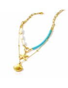 Pursehuit Colier auriu - din otel inoxidabil - suflat cu aur 18k - in 2 straturi - cu scoici si stea de mare - Ebrikka C1